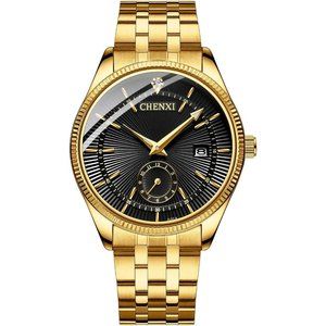 Chenxi Men's Luxury Analog Quartz Gold Classic Stainless Steel Band Wristwatch